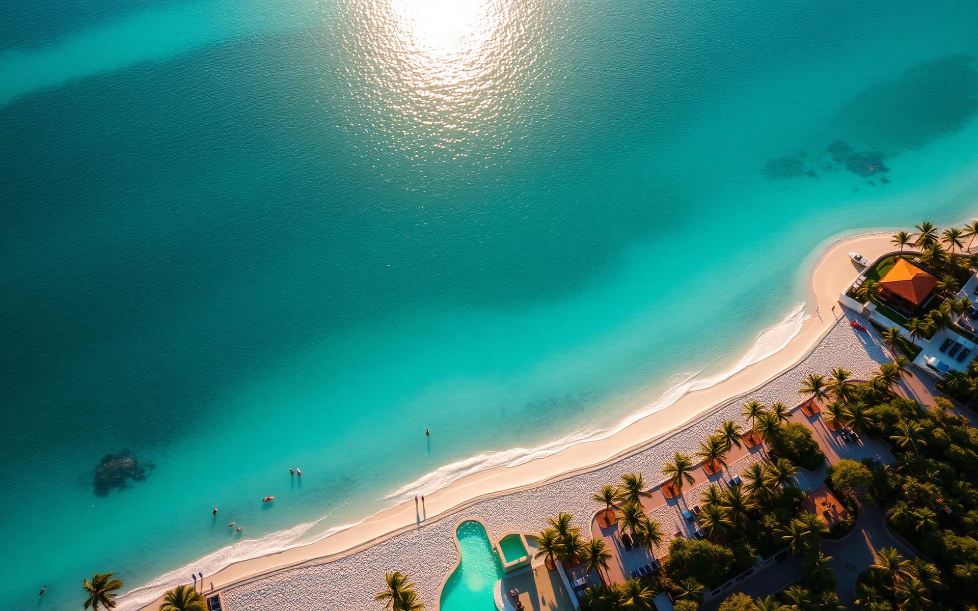 Vista aérea de playa turquesa en Cancún